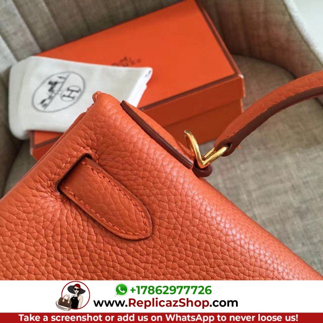 Hermes Orange Clemence Kelly Retourne 28cm Lushentic AAAAA Grade Replica - Image 7