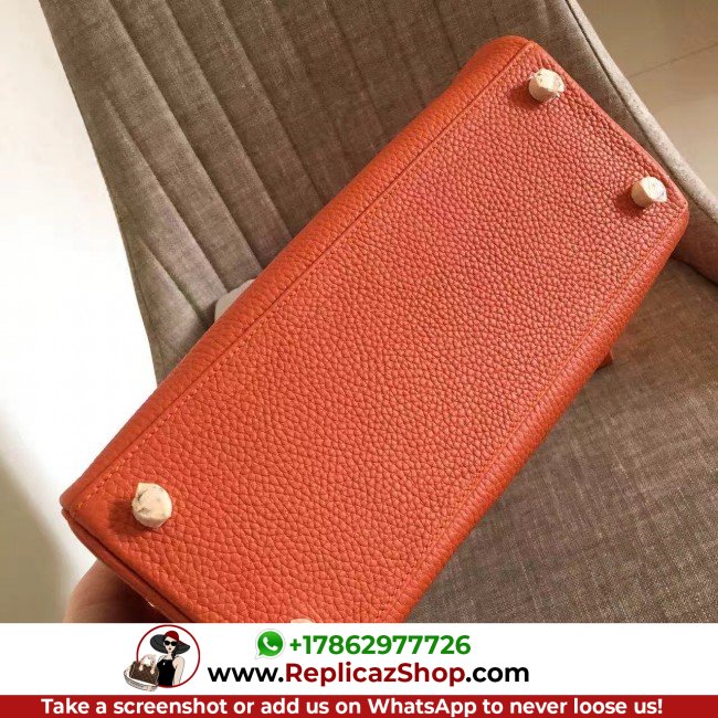 Hermes Orange Clemence Kelly Retourne 28cm Lushentic AAAAA Grade Replica - Image 8