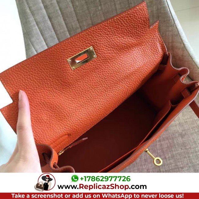 Hermes Orange Clemence Kelly Retourne 28cm Lushentic AAAAA Grade Replica - Image 9